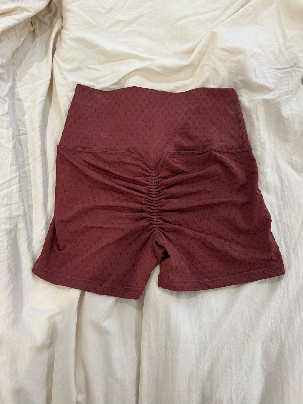 ECHT Ruched High-Waist Bike Shorts in Maroon